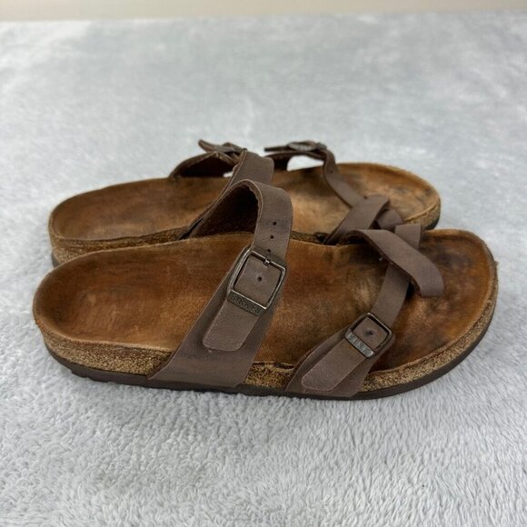 Birkenstock Miyari Brown Leather Sandals Women’s Size 37 EU - Picture 2 of 12